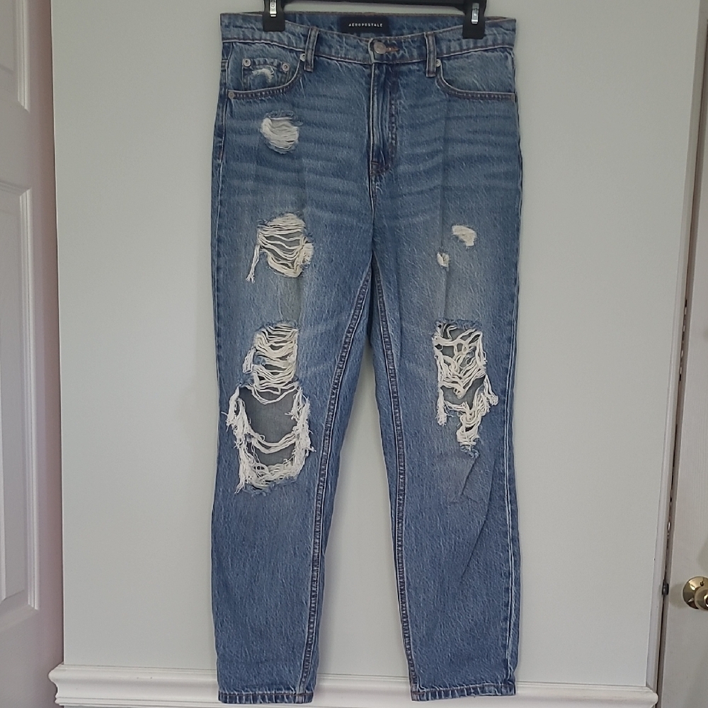 Aeropostle Distressed Blue Mom Jeans